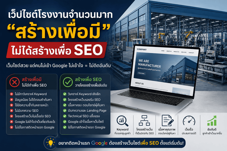 เว็บไซต์โรงงานจำนวนมาก “สร้างเพื่อมี” ไม่ได้สร้างเพื่อ SEO